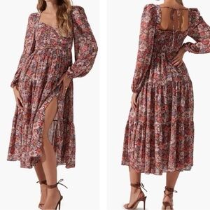 ASTR The Label Floral Pleated Long Sleeve Midi Dress Size XL